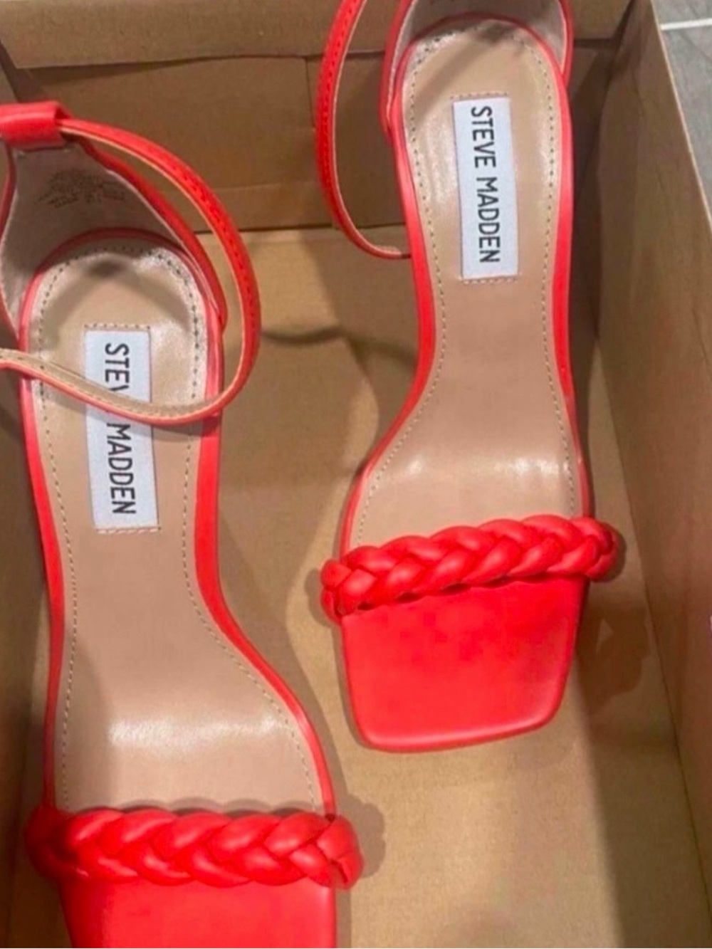 Steve Madden Red Braided-Strap Ankle-Strap Heels - Picture 3 of 3